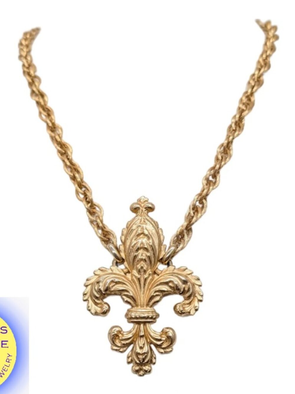Vintage Signed Napier Goldtone Fleur De Lis Pendant Necklace